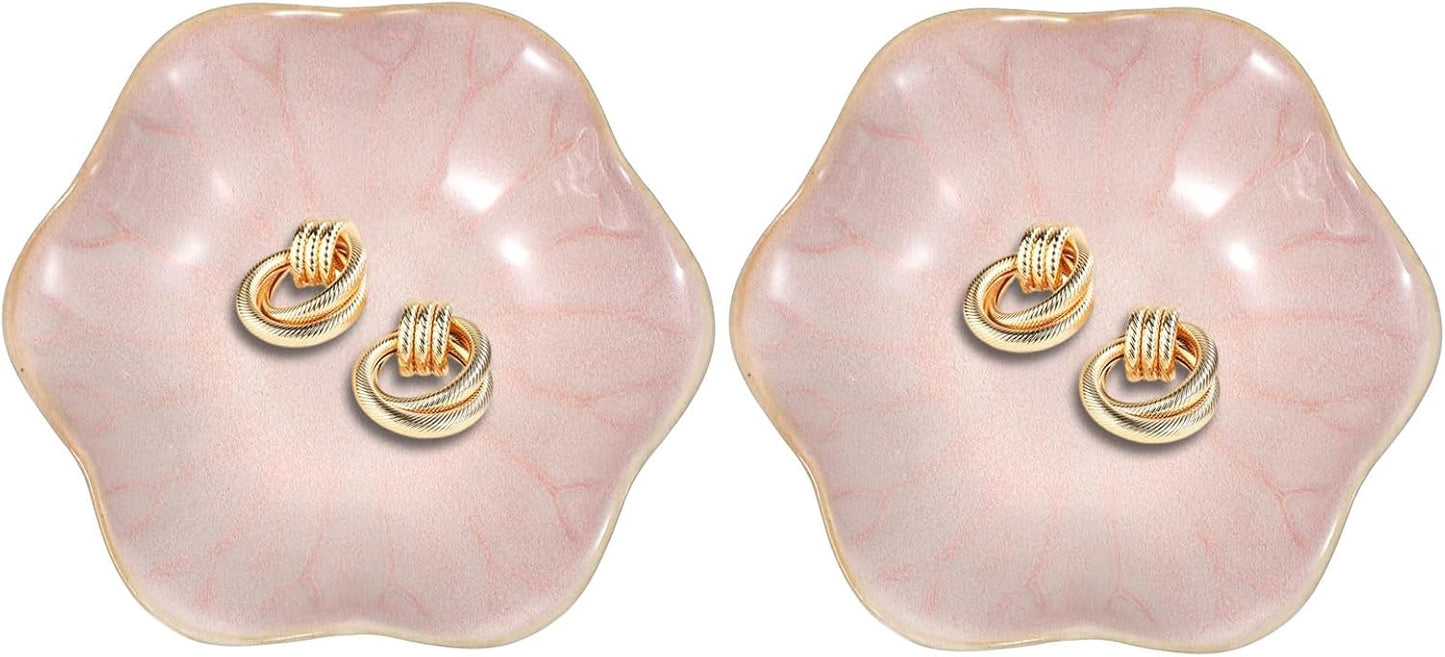 uxcell 2Pcs Ceramics Jewelry Plate, Lotus Leaf Shape Key Holder Bowl for Entryway Table Decor Small Ring Tray Dish Gift for Women Girlfriend, Pink