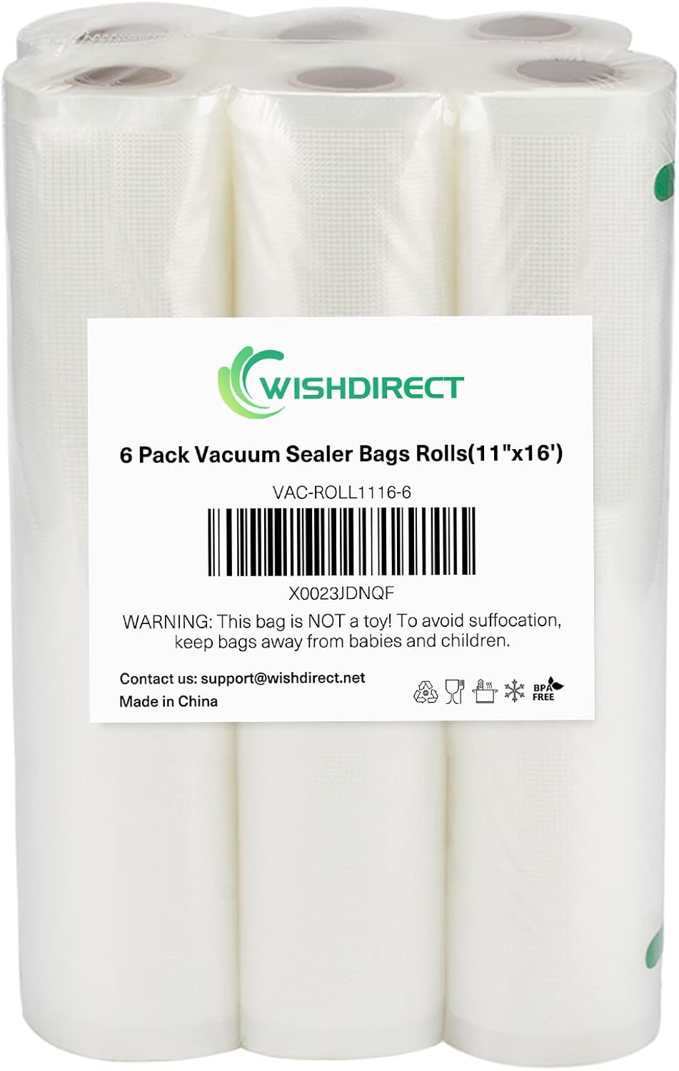 Vacuum Sealer Machine Bags Rolls (6 Rolls), 11 Inch X 16 Feet Fit Inside Machine Heavy Duty Embossed Food Storage Saver Bags Rolls Compatible with Sous Vide and FoodSaver (Total 100 Feet)