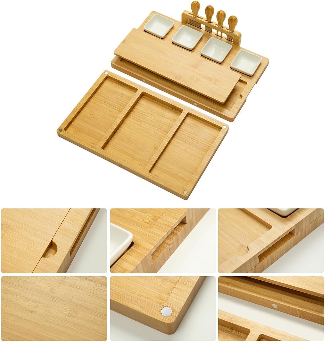 Charcuterie Board Cheese Tray Set with Stainless Steel Knives, Slates and Bowls. Gift for Housewarming, Wedding Couple, Bridal Shower (cb001)