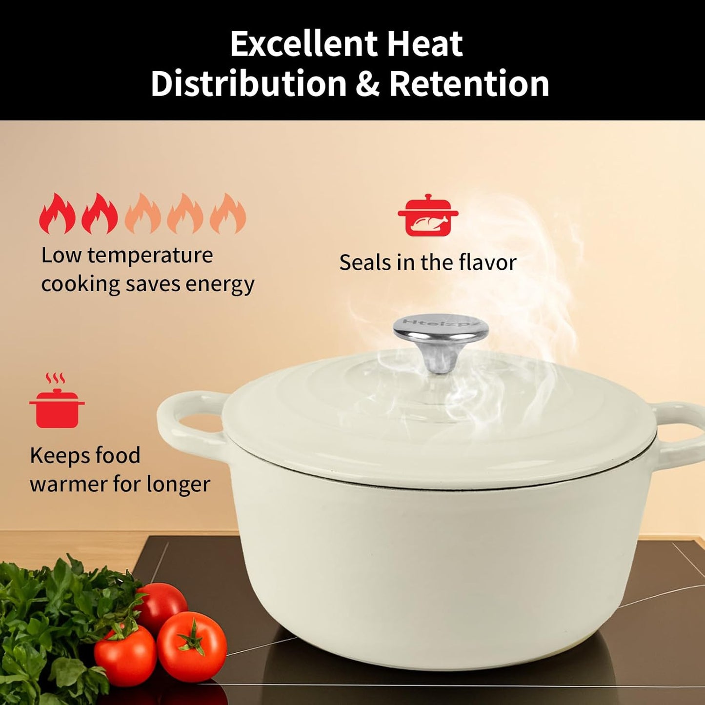 Enameled Cast Iron Dutch Oven Pot with Lid, 5.7 Quart Dutch Oven for Bread Baking, Oven Safe up to 500° F, Suitable for Bread Baking, Braising, Roasting, Stews, White