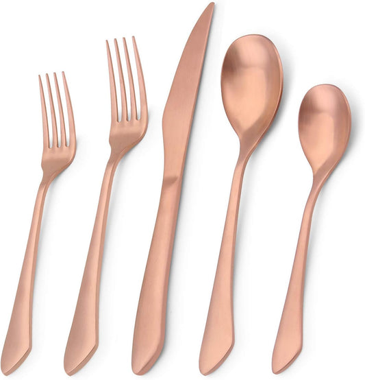Matte Rose Gold Silverware Set, 20-Piece Stainless Steel Flatware Set, Kitchen Utensil Set Service for 4, Satin Finish Tableware Cutlery Set for Home and Restaurant, Dishwasher Safe
