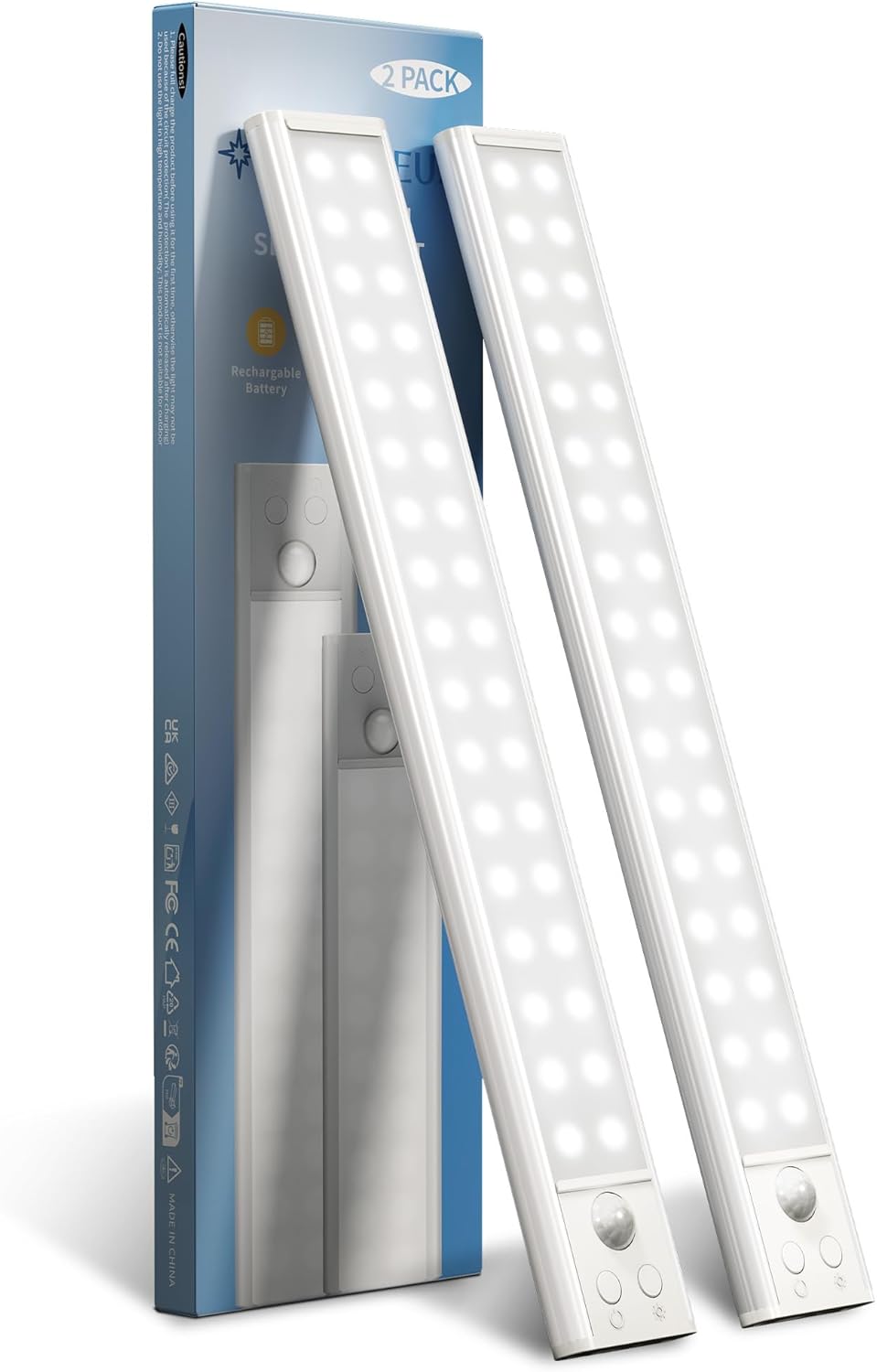 12inch Under Cabinet Lights, Motion Sensor Light Indoor 2200mAh Rechargeable Battery, Wireless, Magnetic, 5 Levels Dimmable Closet Lights, Under Counter Lights for Kitchen, Bathroom (2 Pack)