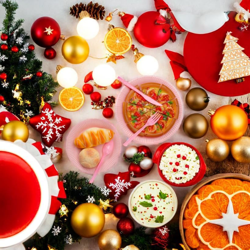 210pcs Pink Paper Plates Disposable Tableware Party Supplies - Includes 9" Dinner Plates, 7" Dessert Plates, 9oz Paper Cups, Napkins, Plastic Forks, Knives And Spoons For All Holiday Parties Serves 30