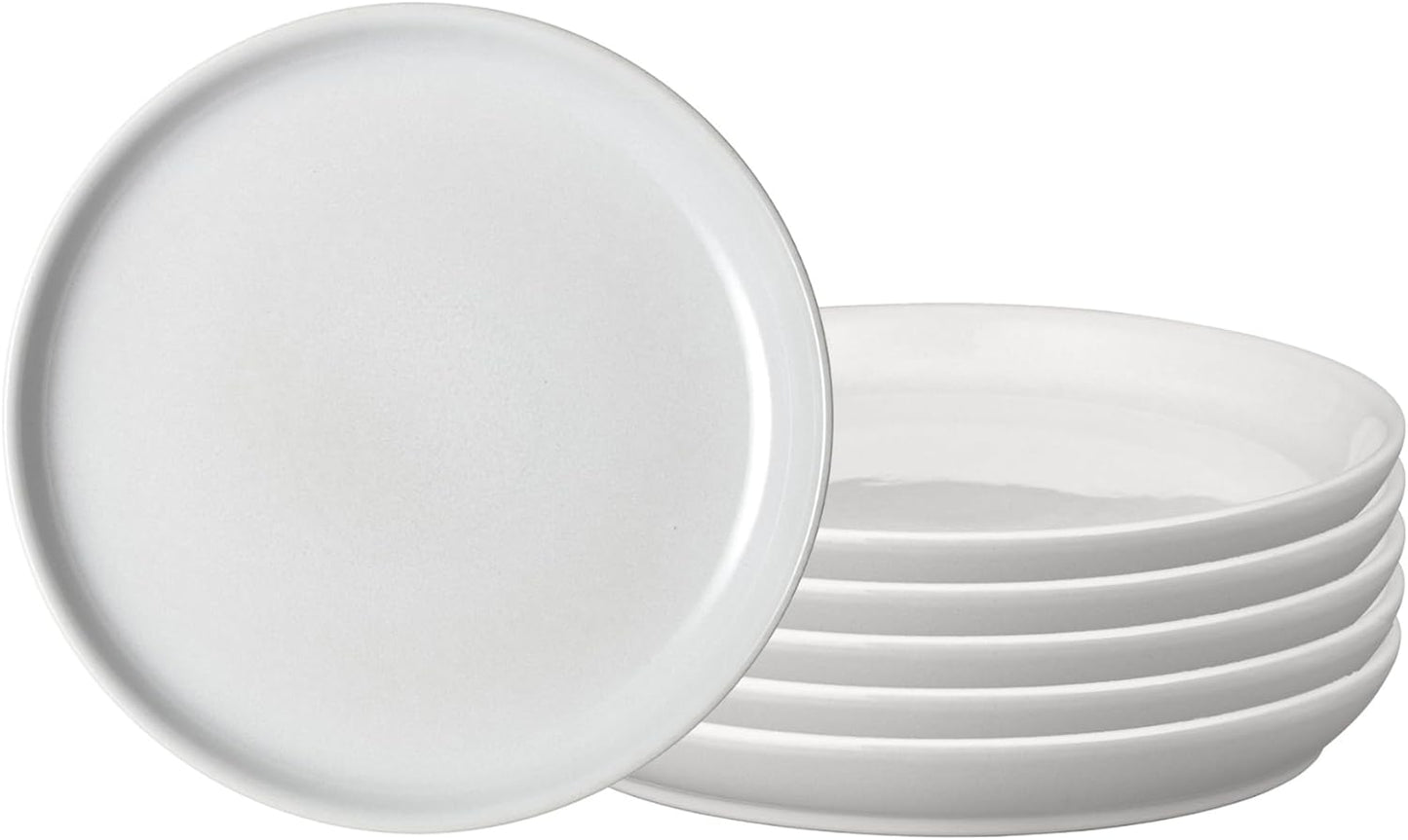 Denby - Elements Stone White Coupe Salad Plates Set of 6 - Dishwasher Microwave Oven Safe - Scratch Chip Resistant Lunch, Appetizer, Dessert Plates - 8.25 Inch Ceramic Stoneware Dinnerware Set