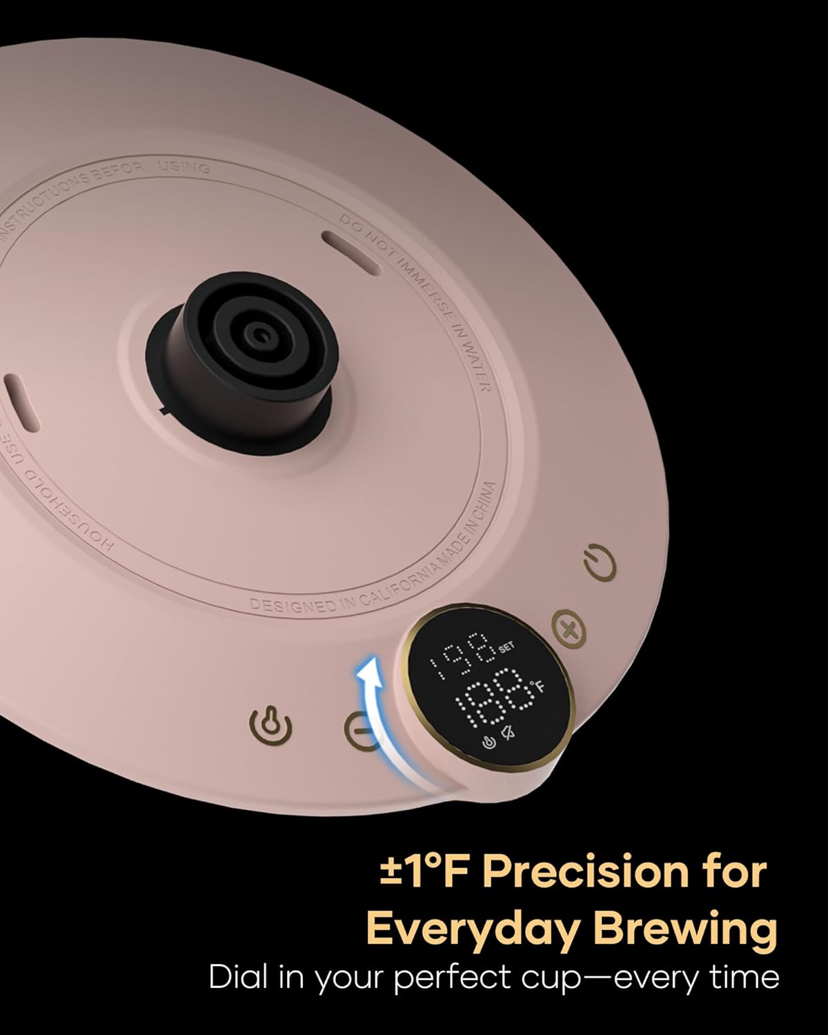 Cocinare FLOW B9 Gooseneck Electric Kettle, Precise Temperature Control for Pour-Over Coffee & Tea Brewing, Stainless Steel Interior, Rapid Heating for Boiling Water 1500W/0.9L (Munch Pink)