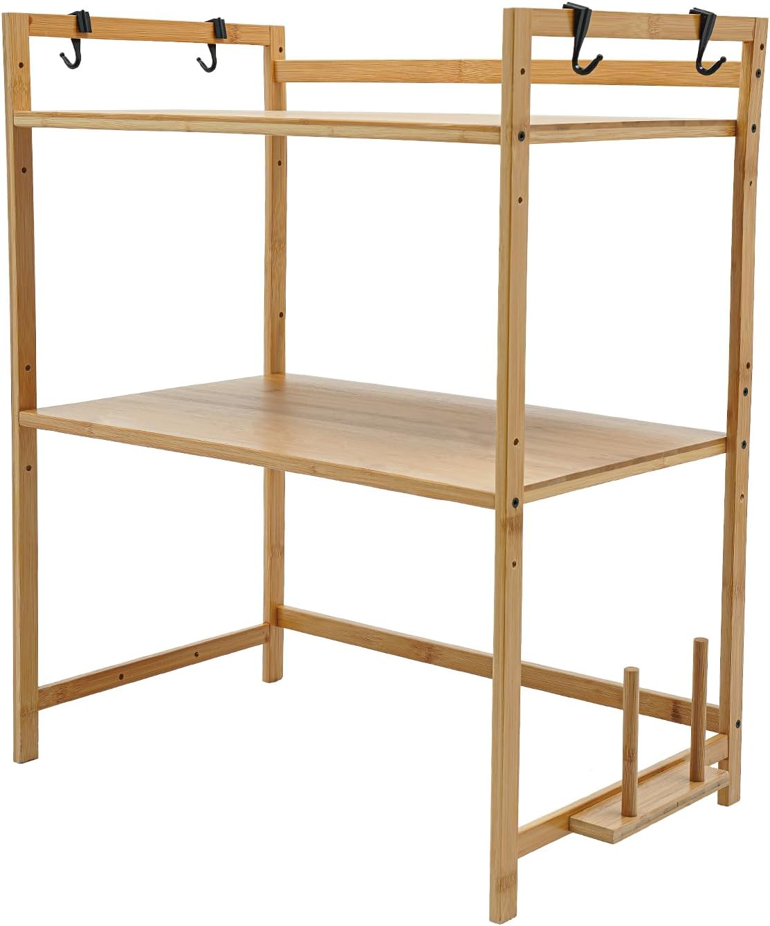 Shelves Organizers for Kitchen,2-Tier Bamboo Kitchen Countertop Organizer Shelves with 4 Hooks,Kitchen Storage Rack Countertop,Spice Rack Organizer,Bathroom Countertop Organizers and Storage, Beige