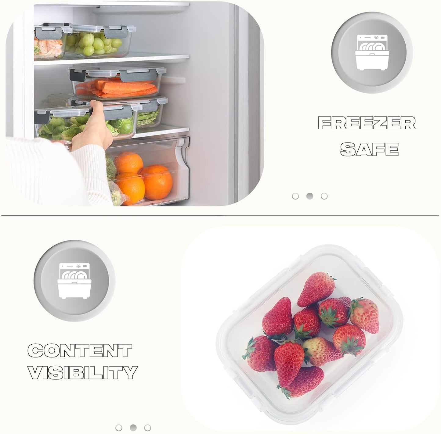 5 Pack 36 Oz Glass Meal Prep Containers with Lids, Reusable Glass Food Storage Containers with Lids, Leak Proof, Microwave, Oven, Freezer and Dishwasher Safe (White)