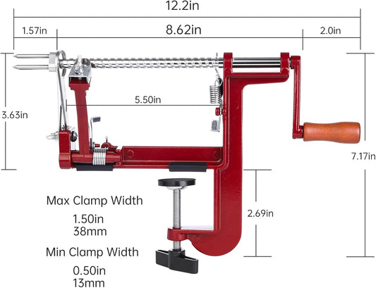 Apple Peeler Corer, Long lasting Chrome Cast Magnesium Alloy Apple Peeler Slicer Corer with Stainless Steel Blades and Powerful Clamp Base for Apples and Potato(Deep Red)