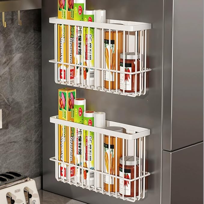 2 Piece Kitchen Cabinet Door Storage Box,Self Adhesive Wall Mounted Storage Boxes,Wardrobe/Bathroom/Refrigerator Small Items Organizer Storage Box (White3)