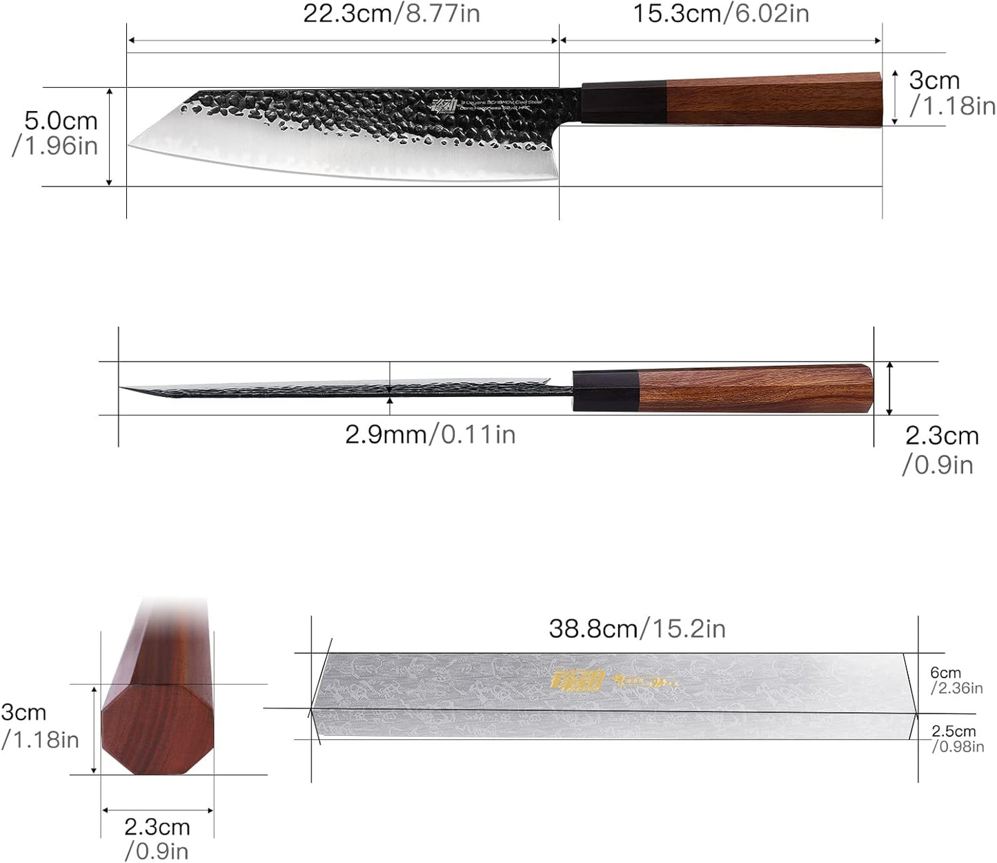 FINDKING Dynasty Series Japanese Kiritsuke Knife, Multi-Purpose Gyuto Chef knife, 9Cr18MoV High Carbon Steel Blade, African Rosewood Octagonal Handle, for Meat, Fruits, Vegetables,9 Inches