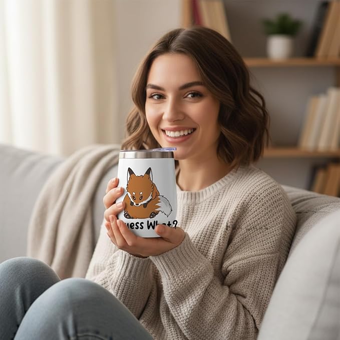 Cute Funny 12 oz Tumbler, Wine Tumbler Insulated Wine Glass with Lid, Fox Gifts for Girls Boys Women Men Mom Animal Lovers Fox Supplies Accessories Friendship Appreciation Christmas Birthday