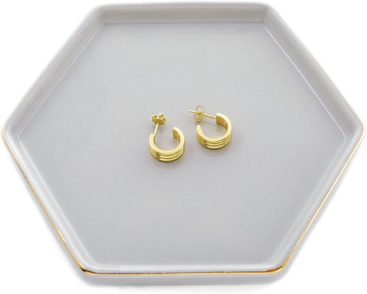 4.7 inch Ceramic Jewelry Dish Tray, Small Ring Holder Dish, Gray Catch All Trinket Tray for Keys Rings Earrings