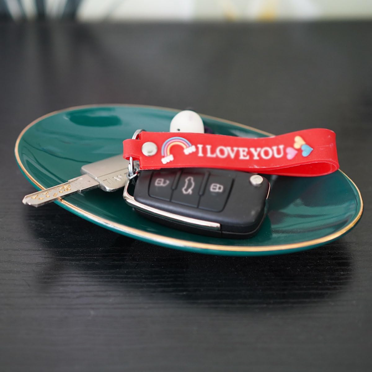 HANKOR Ceramic Key Bowl for Entryway Table, 7 x 4 Key Dish Tray Catch All Bowl, Small Decorative Bowl for Key Jewelry Ring, Green