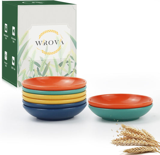Wrova soy sauce dish 4 inch set of 8, small wheat straw plates 1.5oz for side dishes dishwasher safe, unbreakable plastic sauce dish for sushi,dishes,sauce...Colorful