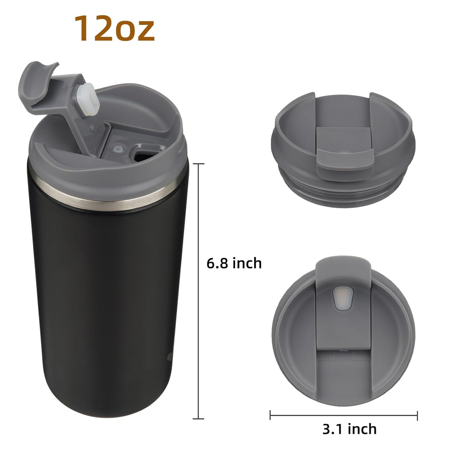 Tumbler with Lid, 12 oz Travel Coffee Mug Double Wall Vacuum Stainless Steel Thermal Metal Cup Insulated Water Bottle,Black