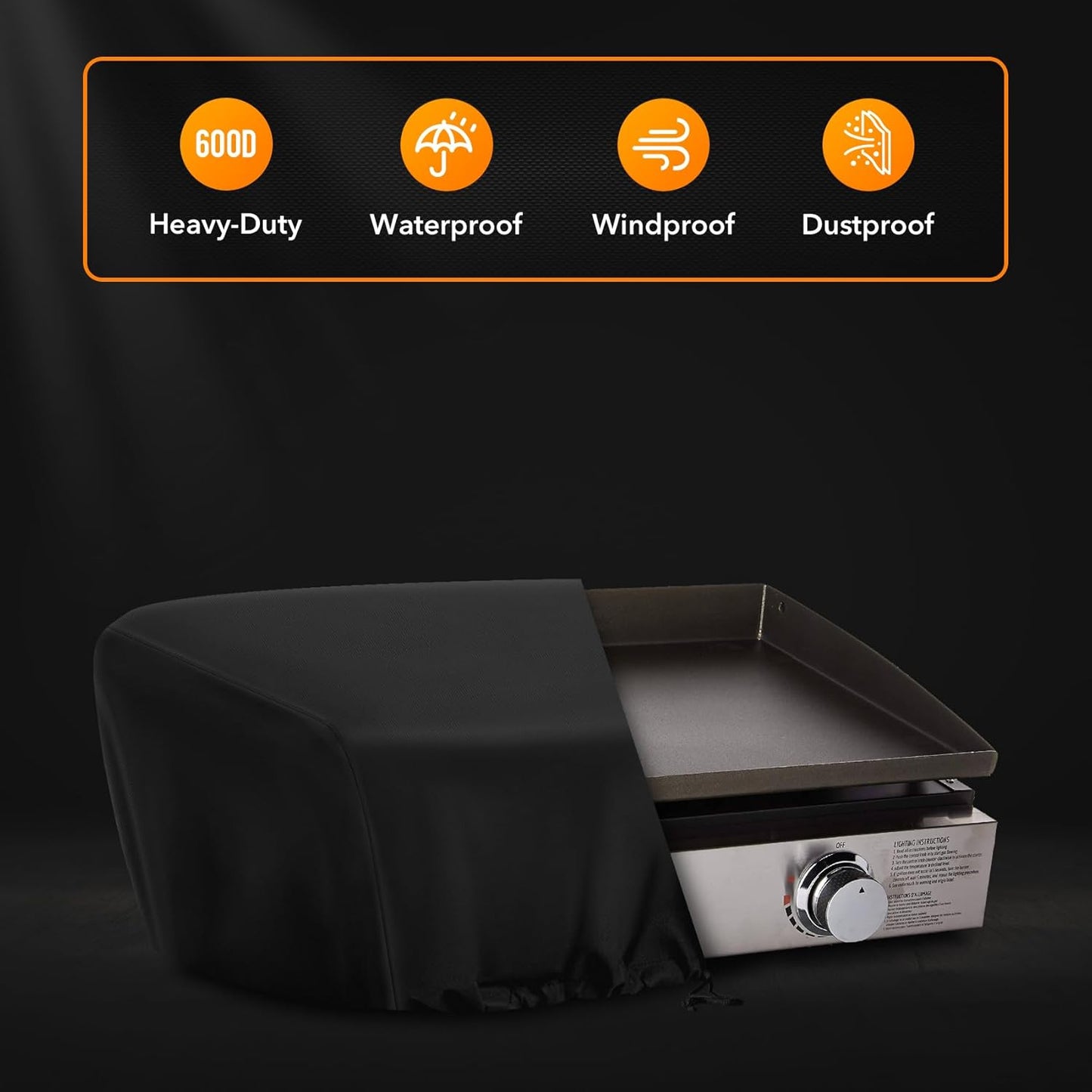Heavy Duty Grill Cover Compatible with 1666 Blackstone 22inch Tabletop Griddle Without Hood, Also Compatible with Royal Gourmet PD1202S and Cuisinart CGG-501, Waterproof & Windproof