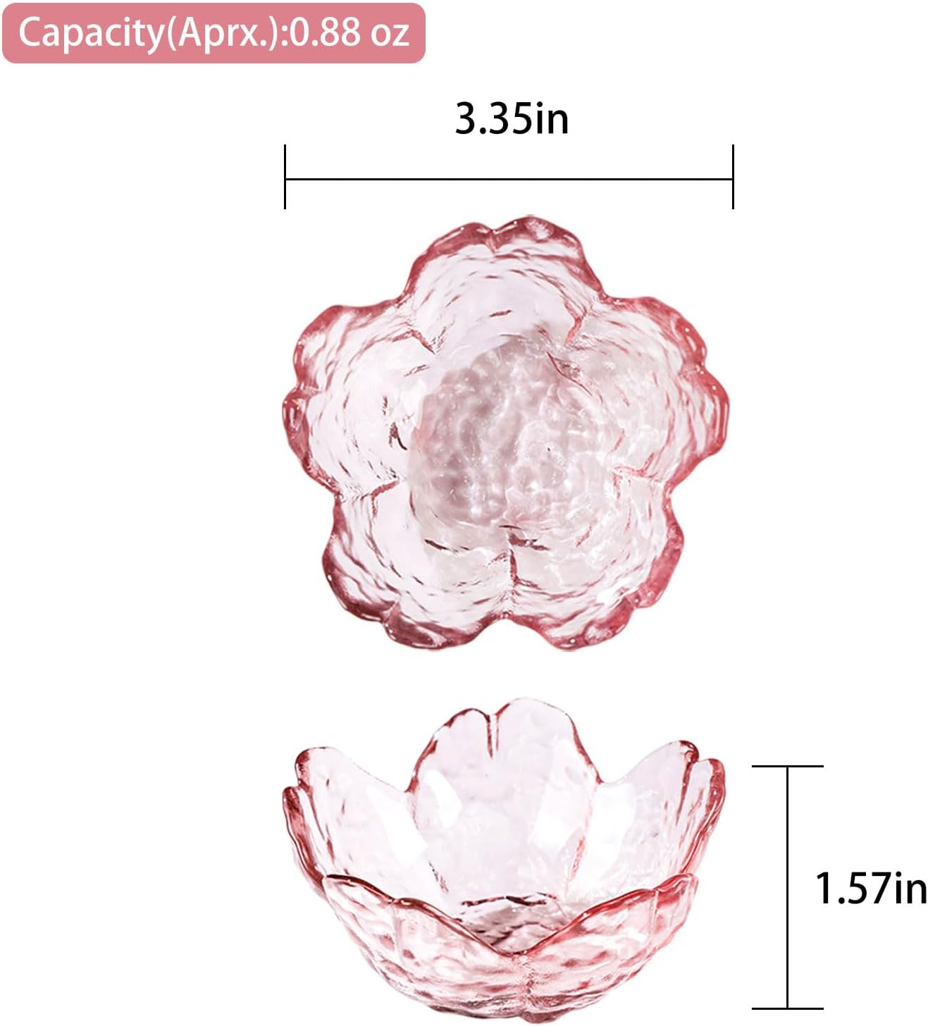 WHJY 8 pack Cute Sauce Dishes Glass Dish Set for Soy Sauce Snacks Tea Bag Mini Glass Bowls Clear Pink Cherry Blossom Soy Sauce Dishes