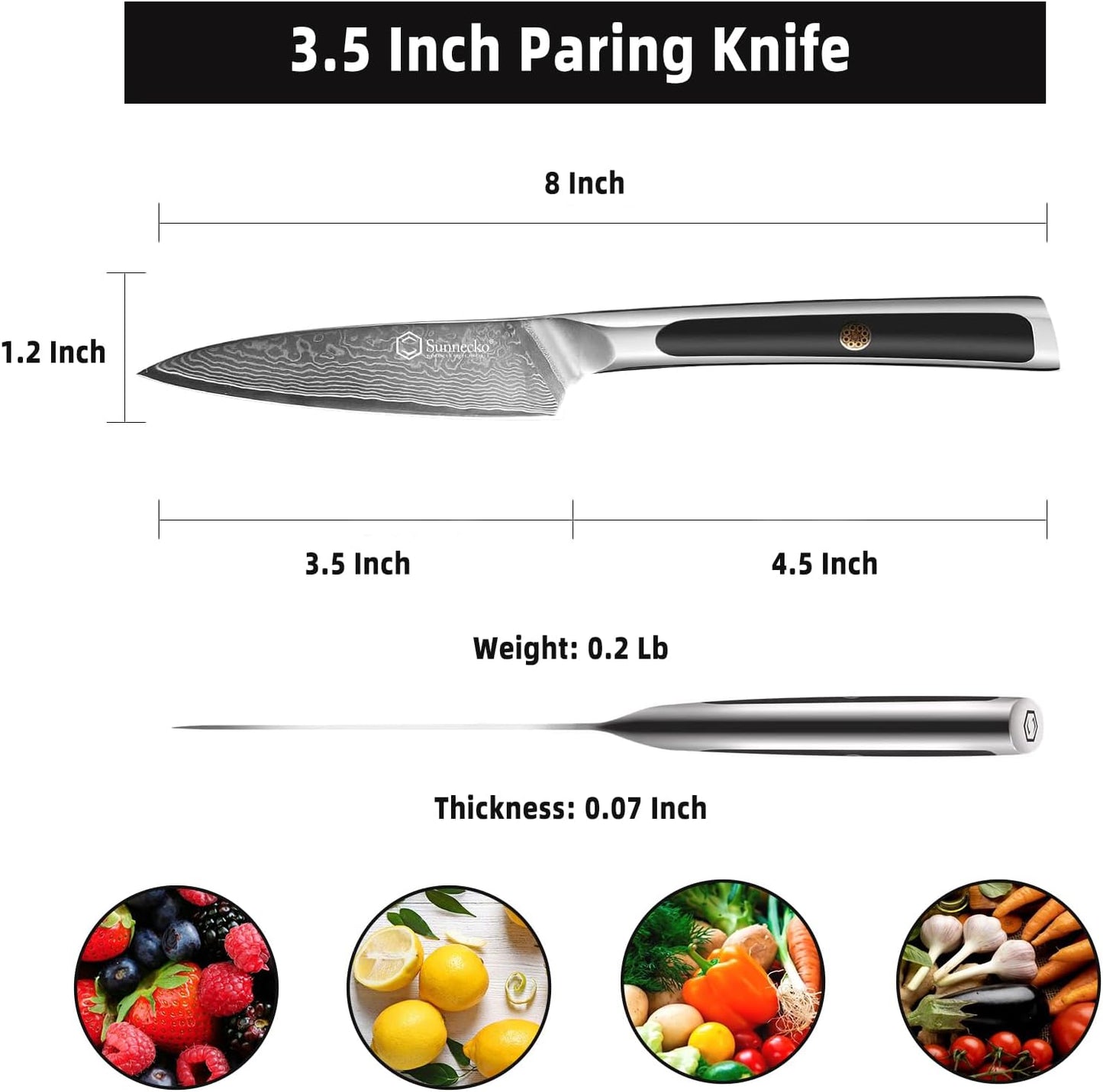 Sunnecko Paring Knife 3.5 Inch, Fruit Knife with 67-layers Damascus Steel VG-10 Blade Small Knife, Peeling Knife with Inlaid Handle Small Kitchen Knife Perfect for Cutting Fruit Vegetables Petty Knife