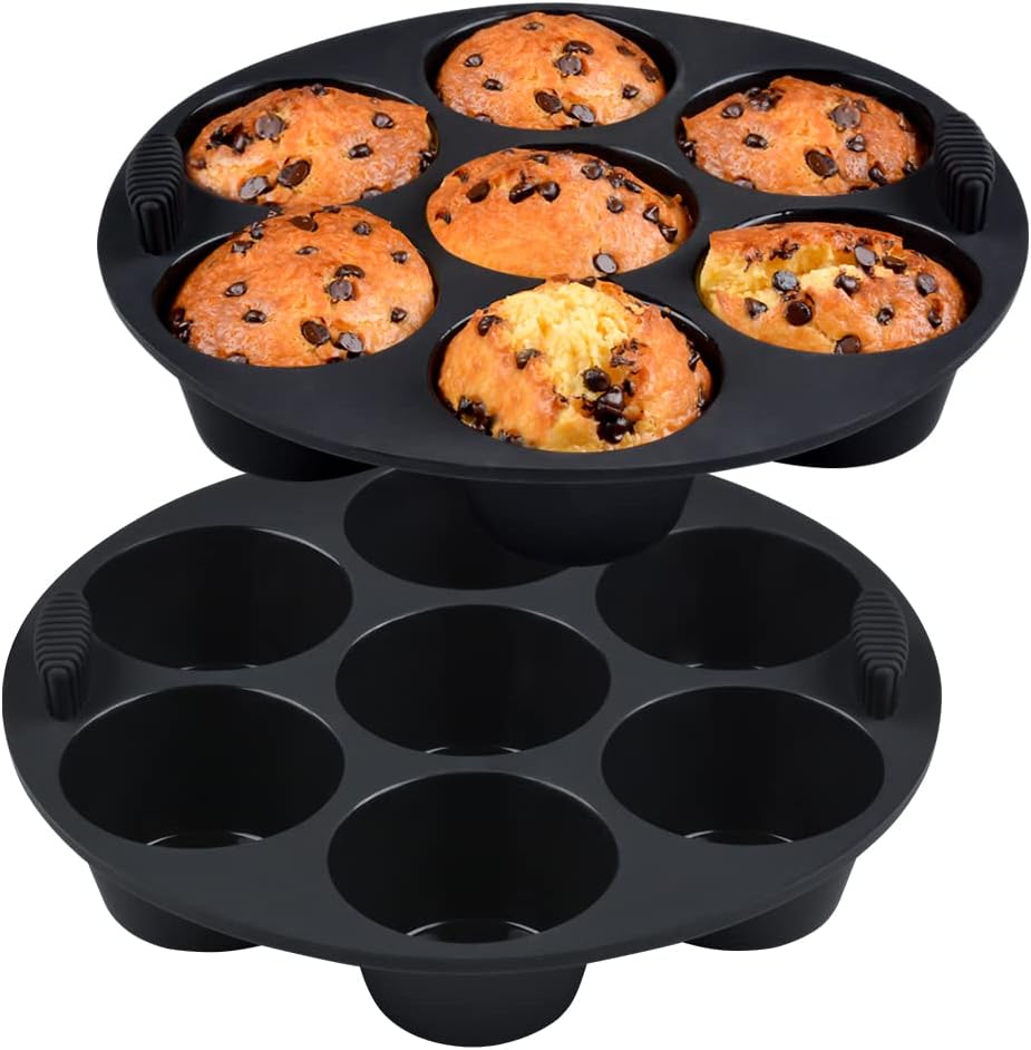 Silicone Muffin Pan for Air Fryer,Oven,Instant Pot 8.4inch Reusable BPA Free Silicone Baking Molds 2-Pack