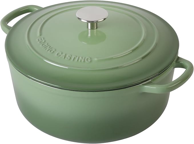 Enameled Cast Iron Dutch Oven Pot With Lid, 5.5 Quart, for Bread Baking, Cooking, Pistachio Green