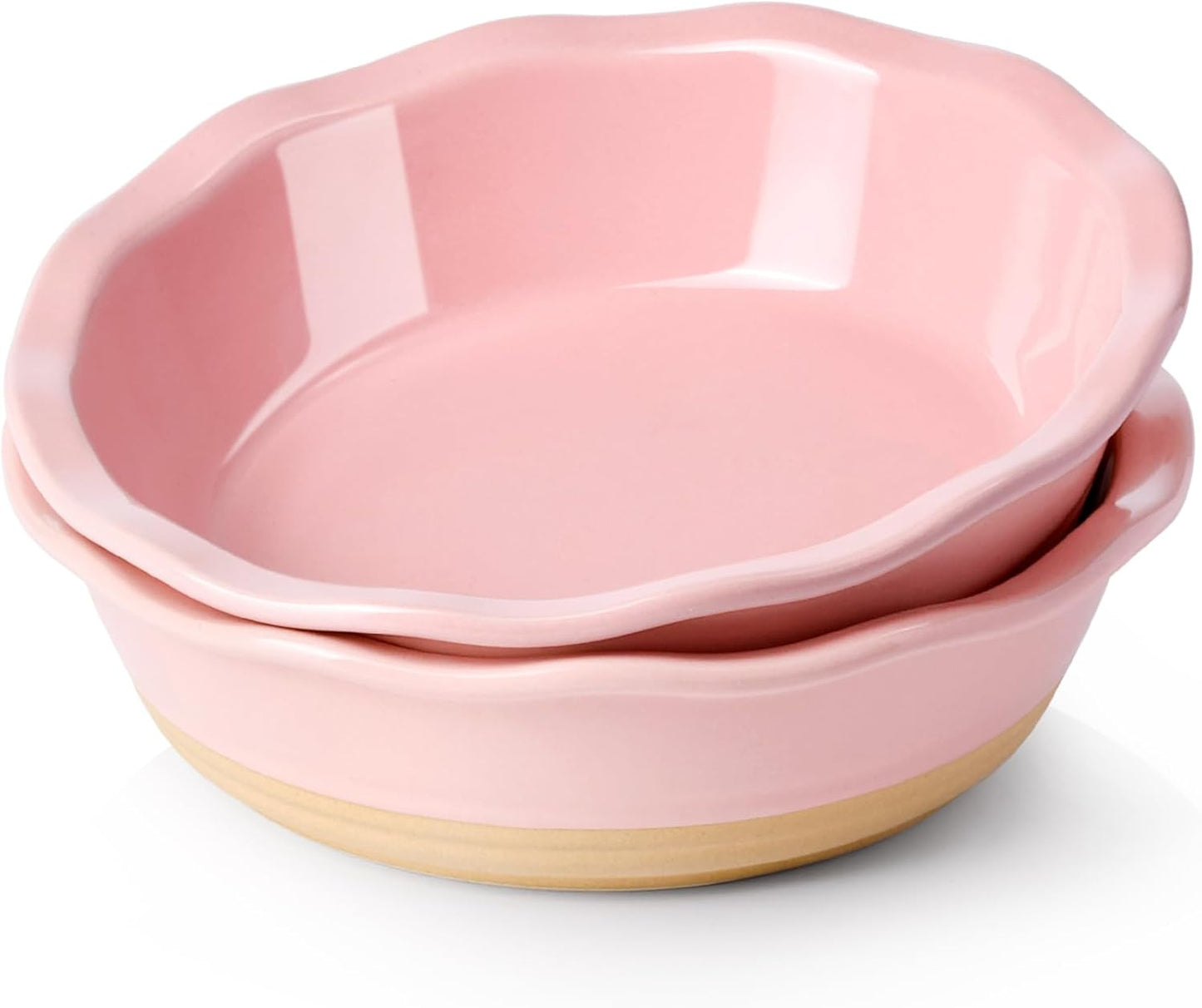 NUTRIUPS Small Pie Pans Set of 2, 6.5 Inch Ceramic Mini Pot Pie Baking Dishes, Oven Safe (6.5in, Pink, 2PCS)