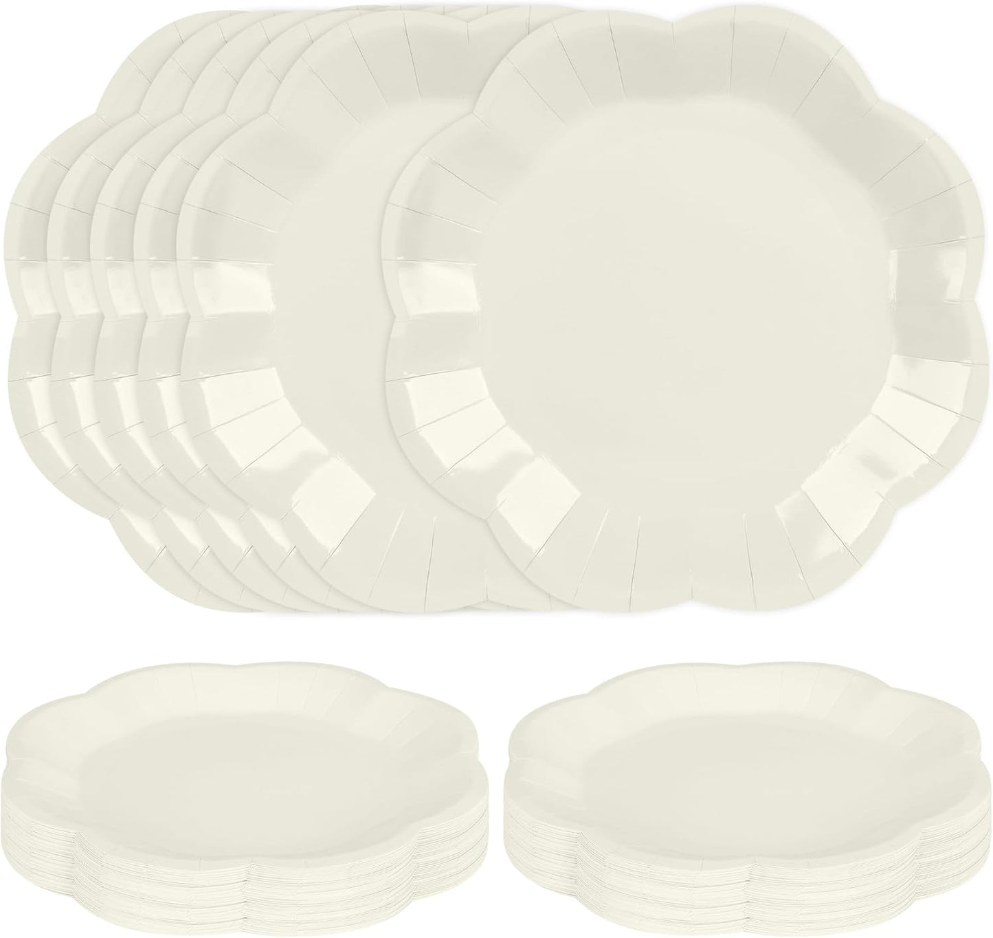 30 Pcs Ivory Paper Plates - 9 Inch Scalloped Dessert Plates Disposable Ivory Birthday Party Supplies Dinner Plates for Wedding Baby Shower Birthday Party