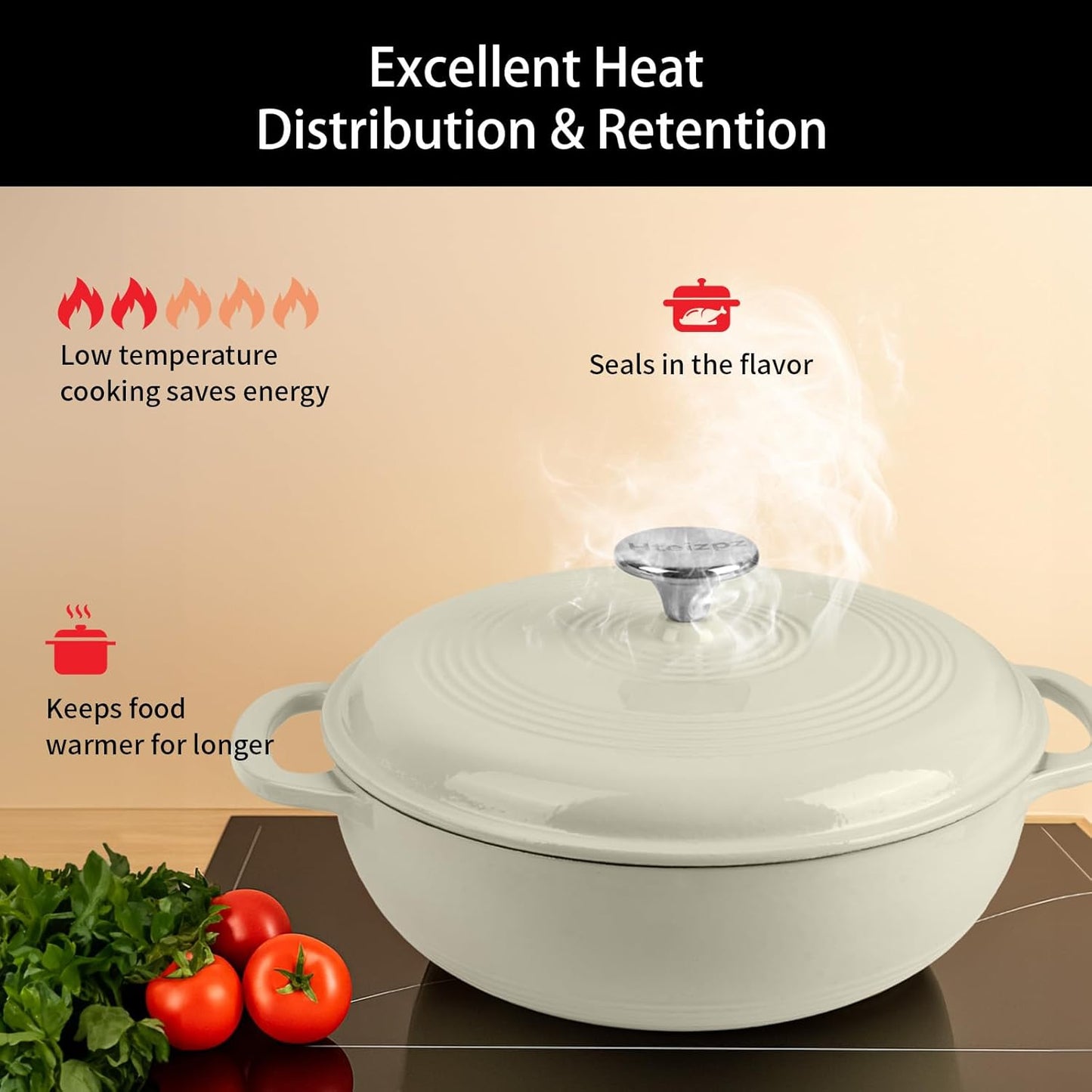 Enameled Cast Iron Dutch Oven Pot with Lid, 3 Quart Shallow Dutch Oven, Oven Safe up to 500° F, Suitable for Bread Baking, Braising, Roasting, Stews, White