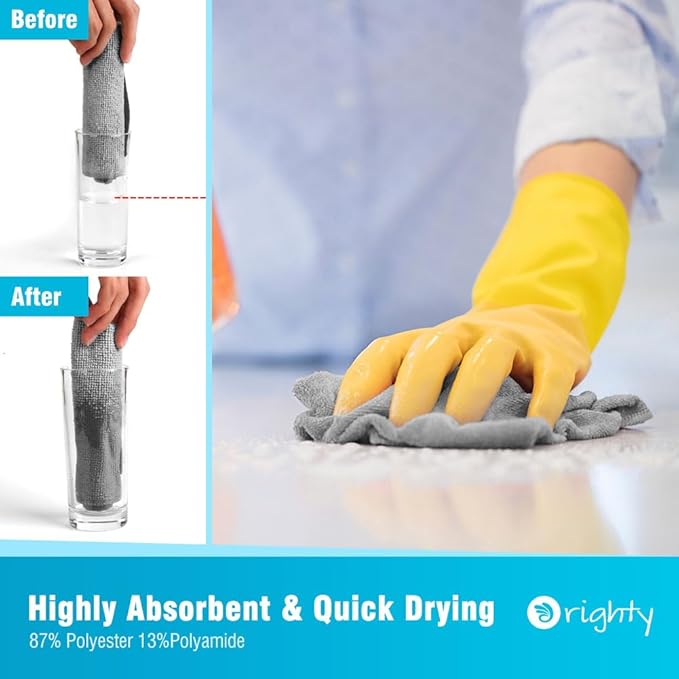 Orighty Grey Microfiber Cleaning Cloth, 150 Pack Highly Absorbent Cleaning Supplies, Lint Free Kitchen Towels Cleaning Rags, Microfiber Towels for Cars, House, Window, 12x12 inch