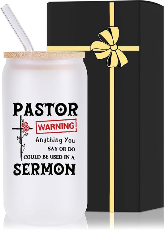 Monogrammed Glass Drinking Cup With Lid Straw Women Men White Elephant Gifts Adult Christmas Funny Unique Good Hilarious Unisex Secret Santa Exchange Christian Religious Catholic Baptism Pastor