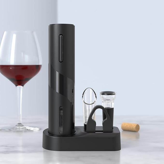 Rechargeable Electric Wine Bottle Opener, 5-in-1 Automatic Wine Opener Set, Electric Wine Opener with Foil Cutter, Wine Pour, Wine Stopper and Storage Base