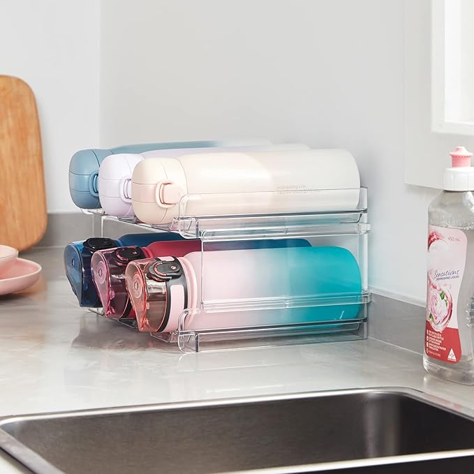 Lifewit Stackable Water Bottle Organizer for Cabinet, Kitchen Pantry Organization and Storage, Plastic Fridge Wine Racks, Tumbler Travel Cup Holder, Double 2 Pack, Hold 12 Bottles