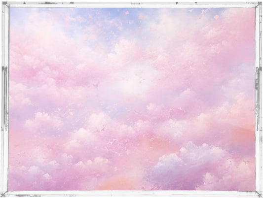 Plastic Food Serving Tray Decorative Vanity Trays for Bathroom Pink Sky Coffee Table Kitchen Counter 11.8 * 15.7in