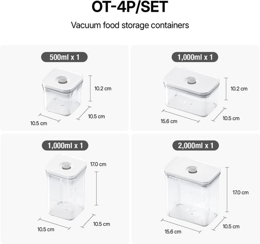 VAKUEN Premium Airtight Food Storage Containers 4-piece/Set, BPA Free, 100% Leak Proof, Keep food fresh up to 5 times longer than non-vacuum storage