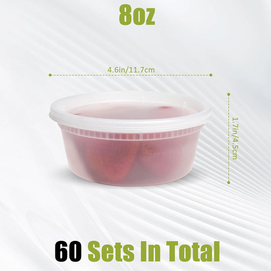EASYTRIP [60 sets] 8oz Deli Containers with Lids，Food Storage Container with airtight lid，Plastic Soup Containers with Lids Meal Prep/BPA Free/Freezer Safe/Dishwasher Safe/Microwave Safe/Stackable