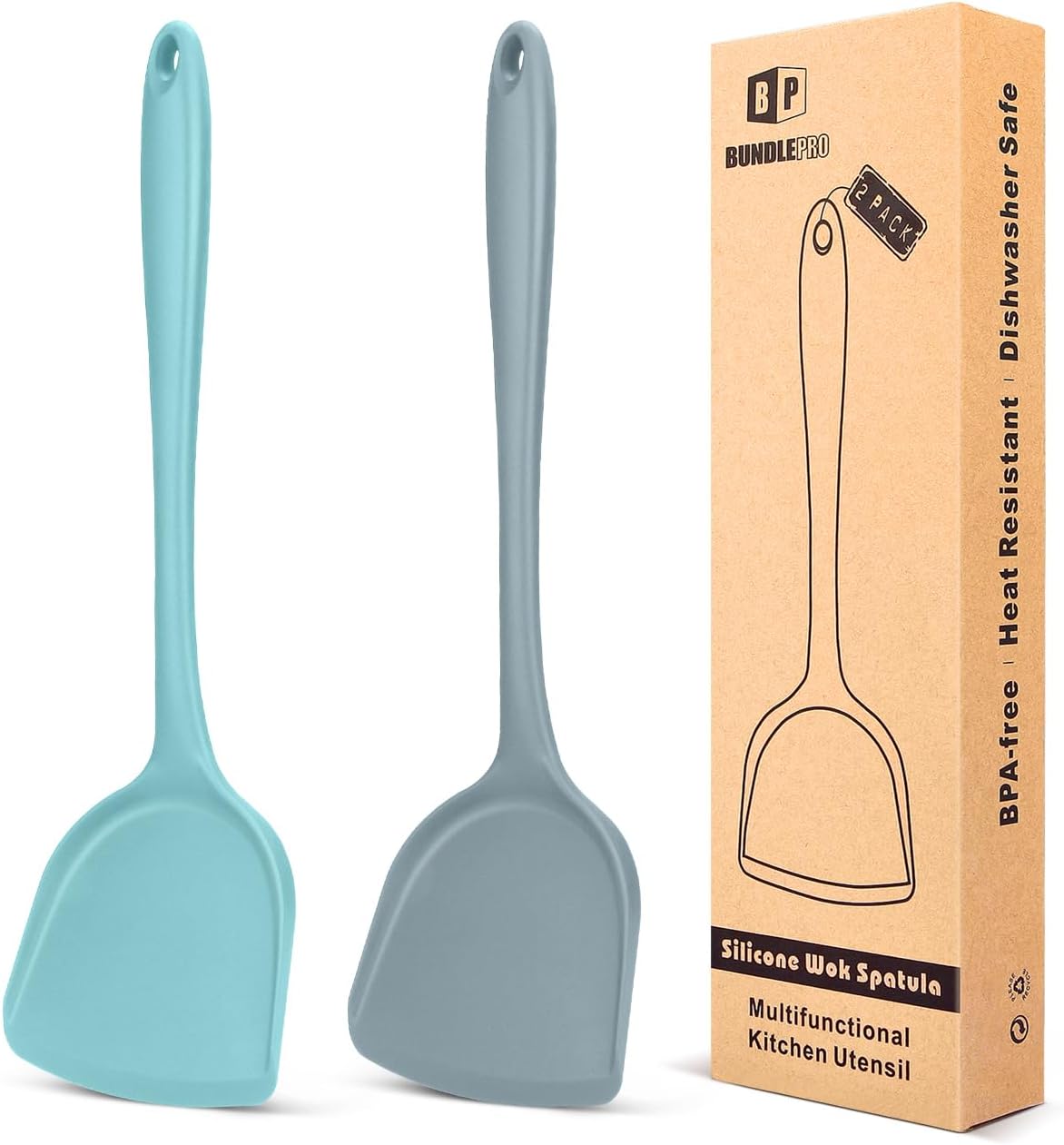 Pack of 2 Silicone Wok Spatula, Non-Stick, Heat Resistant, Easy to Clean and Dishwasher Safe, Seamless Kitchen Utensil for Cooking, Baking, Stir-Fry