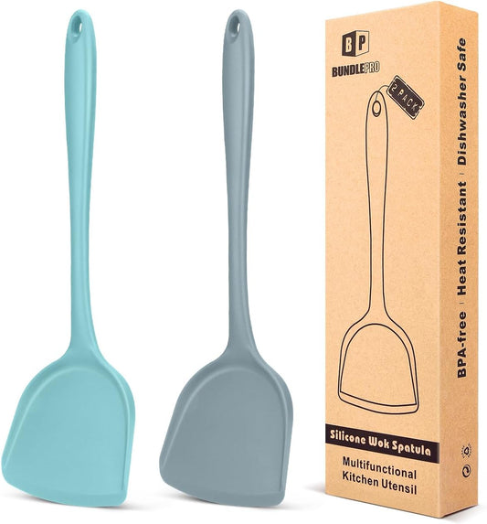 Pack of 2 Silicone Wok Spatula, Non-Stick, Heat Resistant, Easy to Clean and Dishwasher Safe, Seamless Kitchen Utensil for Cooking, Baking, Stir-Fry
