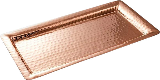 Monarch Abode Hand Hammered Metal Serving Tray, 12-Inch Copper Plated – Rectangle Serving Platter, Small Serving Tray for Party, Fruit Platter, Dessert Trays, Serving Dishes
