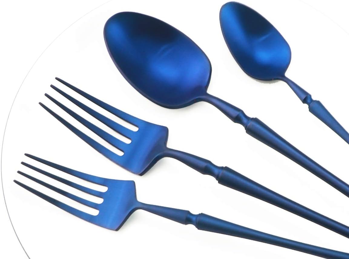 Gugrida Unique & Beautiful Flatware Set - 5 Piece Iridescent Silverware Sets | 18/10 Stainless Steel Reusable Cutlery Set | Blue Utensils Service For 1 with Dessert Fork, Knife, Spoon, Dinner Fork