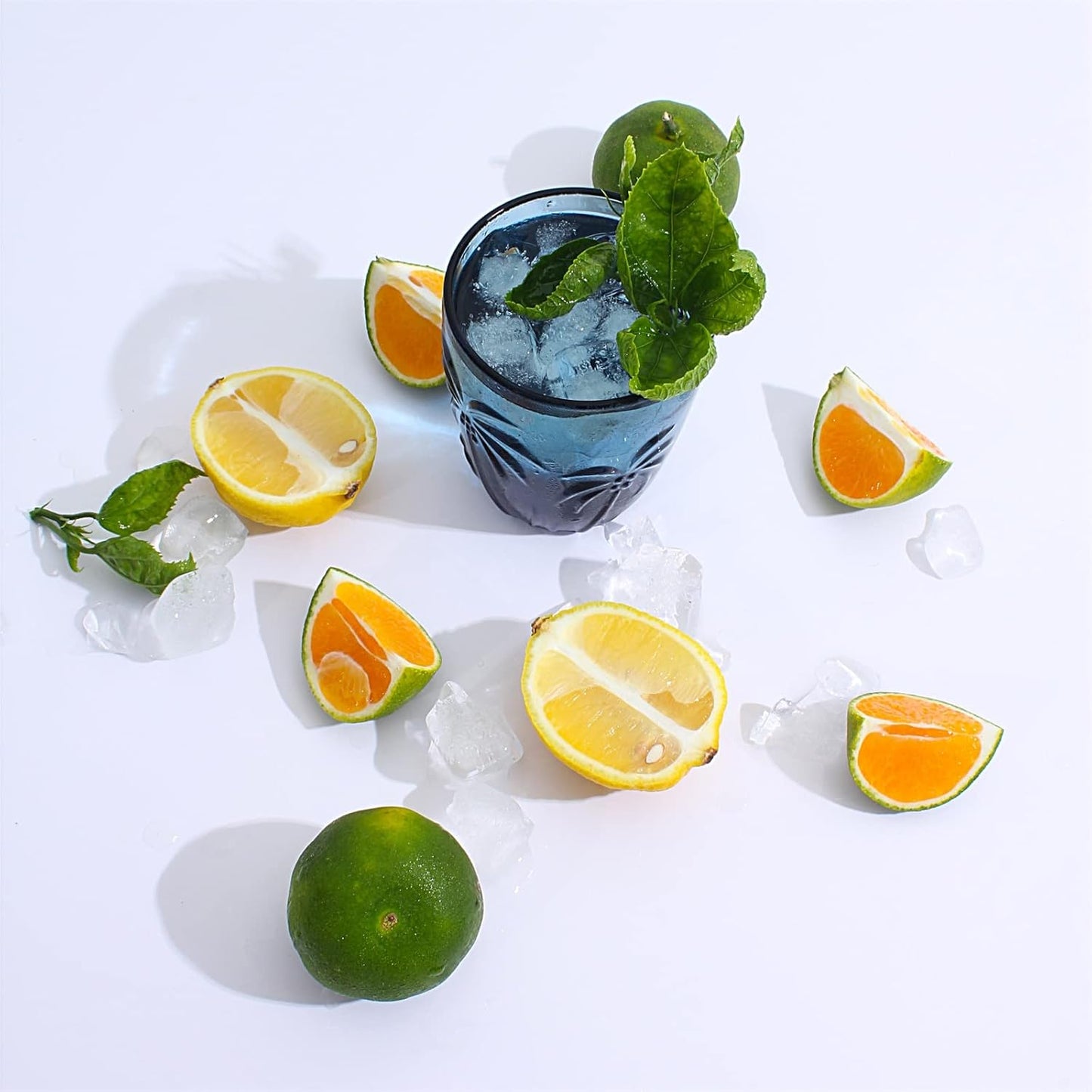 M&N HOME Colored Whiskey Glasses, Set of 4 Colorful Drinking Glasses, 9 Oz Coconut Cups, Glass Tumblers, Glass Cups for Water and Juice, Tiki Cups, Tropical Themed Glassware Set - BLUE SET