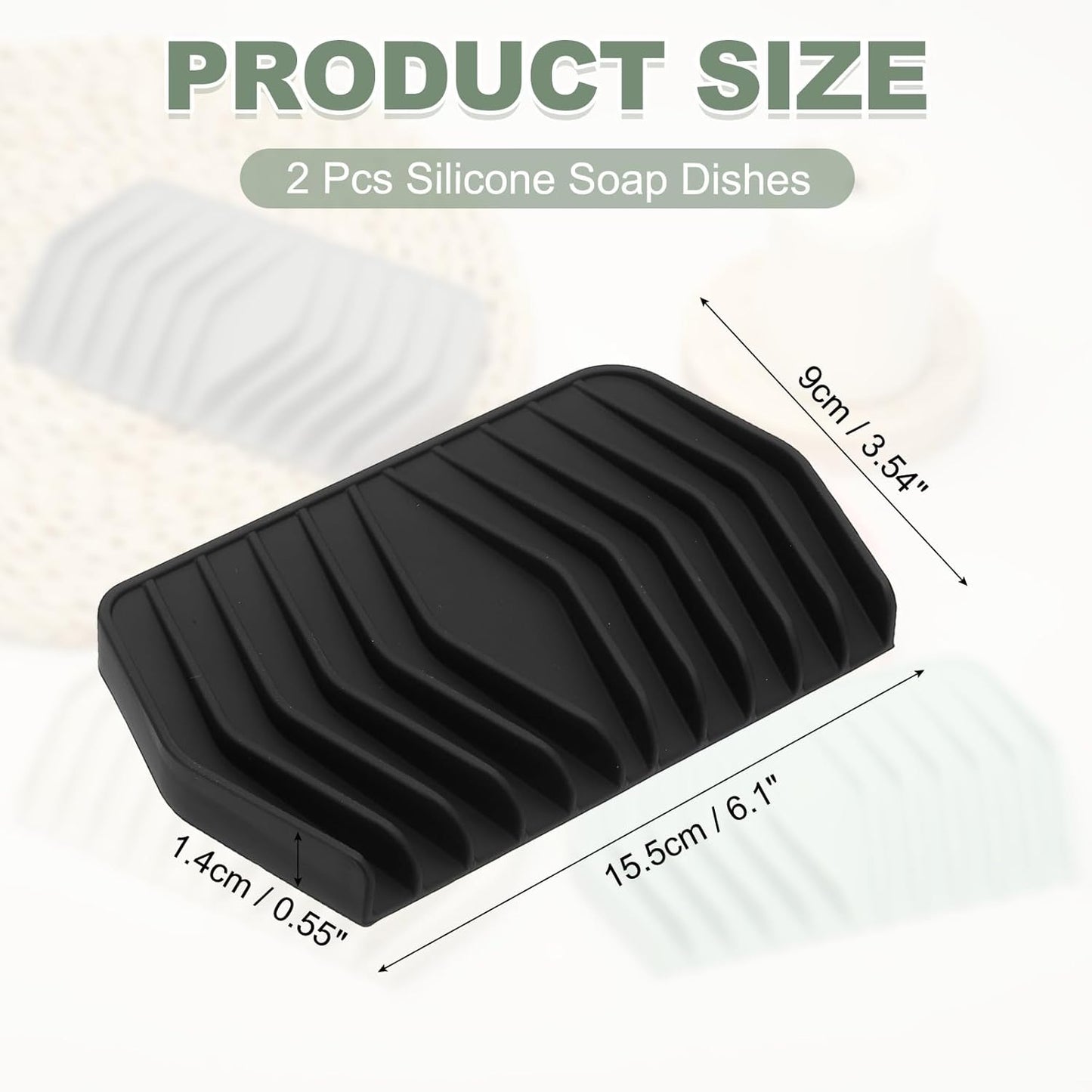 uxcell 2Pcs Soap Dish with Drainage, Silicone Self Draining Soap Bar Holder Sponge Shampoo Bars Tray for Bathroom, Shower, Bathtub, Kitchen, or Countertop(Black)