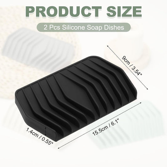 uxcell 2Pcs Soap Dish with Drainage, Silicone Self Draining Soap Bar Holder Sponge Shampoo Bars Tray for Bathroom, Shower, Bathtub, Kitchen, or Countertop(Black)