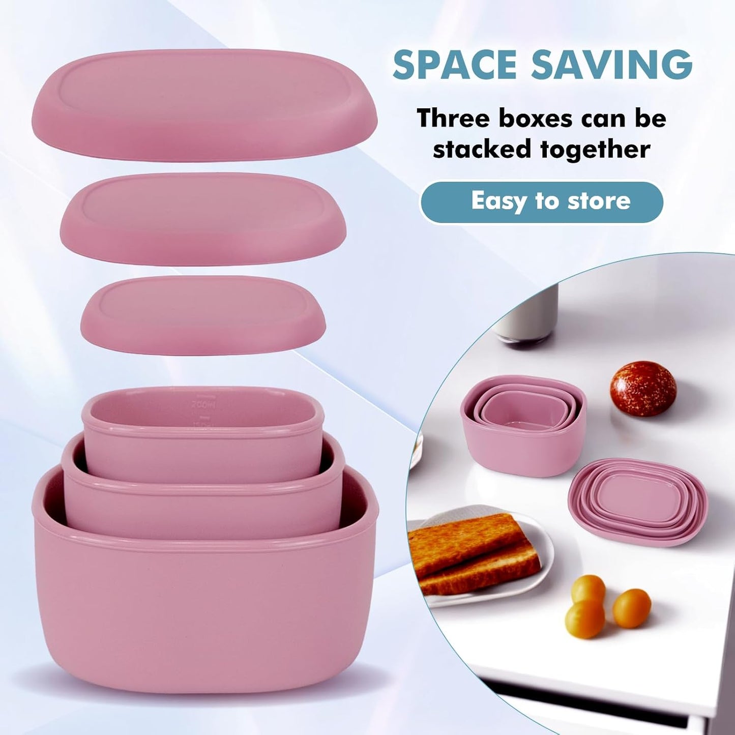 Anatole Silicone Food Storage Containers Set of 3 Lunch Box Bento with Lids BPA Free Dishwasher Microwave Oven Freezer Safe (6.7oz, 10oz, 20oz)