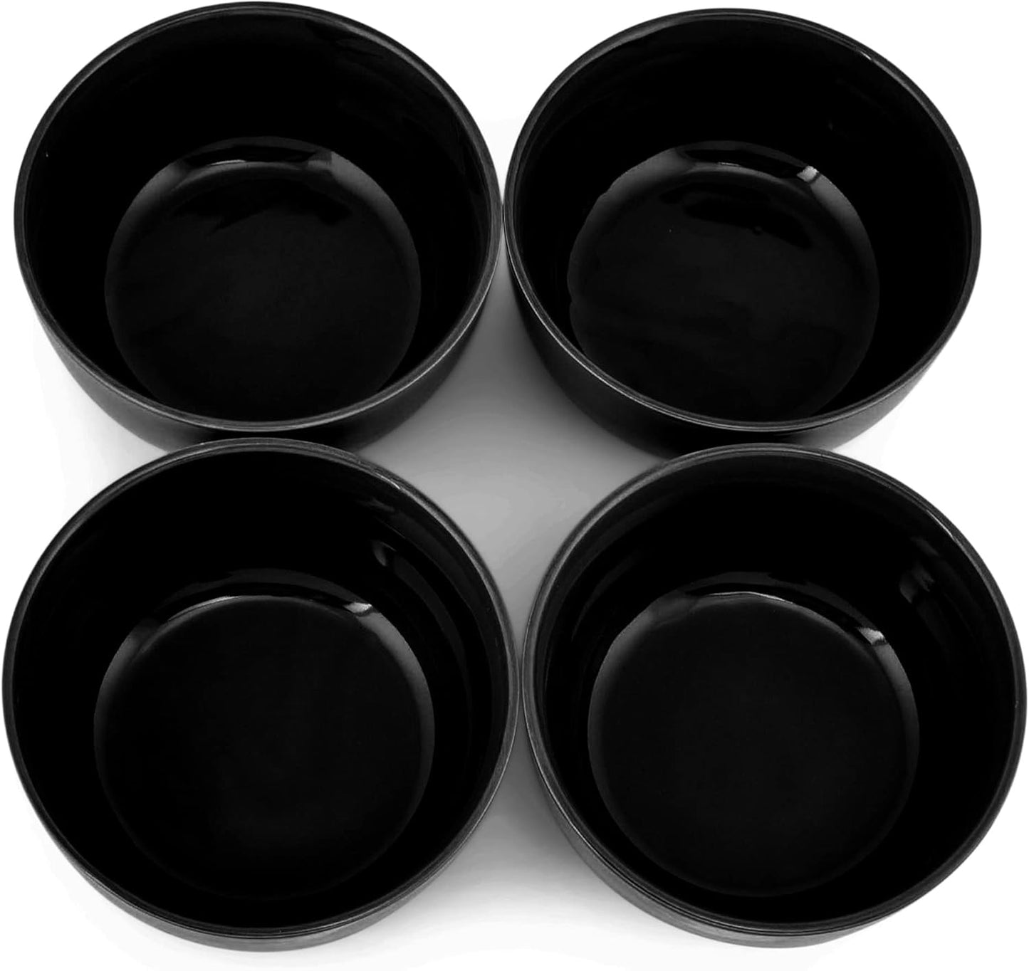 Elanze Designs Bistro Glossy Ceramic 7 inch Dinnerware Bowls Set of 4 - Perfect for Everyday uses from Pasta to Salad, Cereal to Ice cream, Ramen to Pho, Black