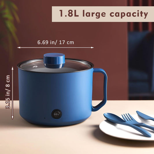 2 Pcs 1.8l Electric Ramen Cooker Hot Pot Electric Dual Power Noodle Cooker, Boil Dry Protection, Nonstick, Multifunctional Lazy Pot for Cooking Pasta, Noodles, Egg, Dorm Home Travel 7x3.15"