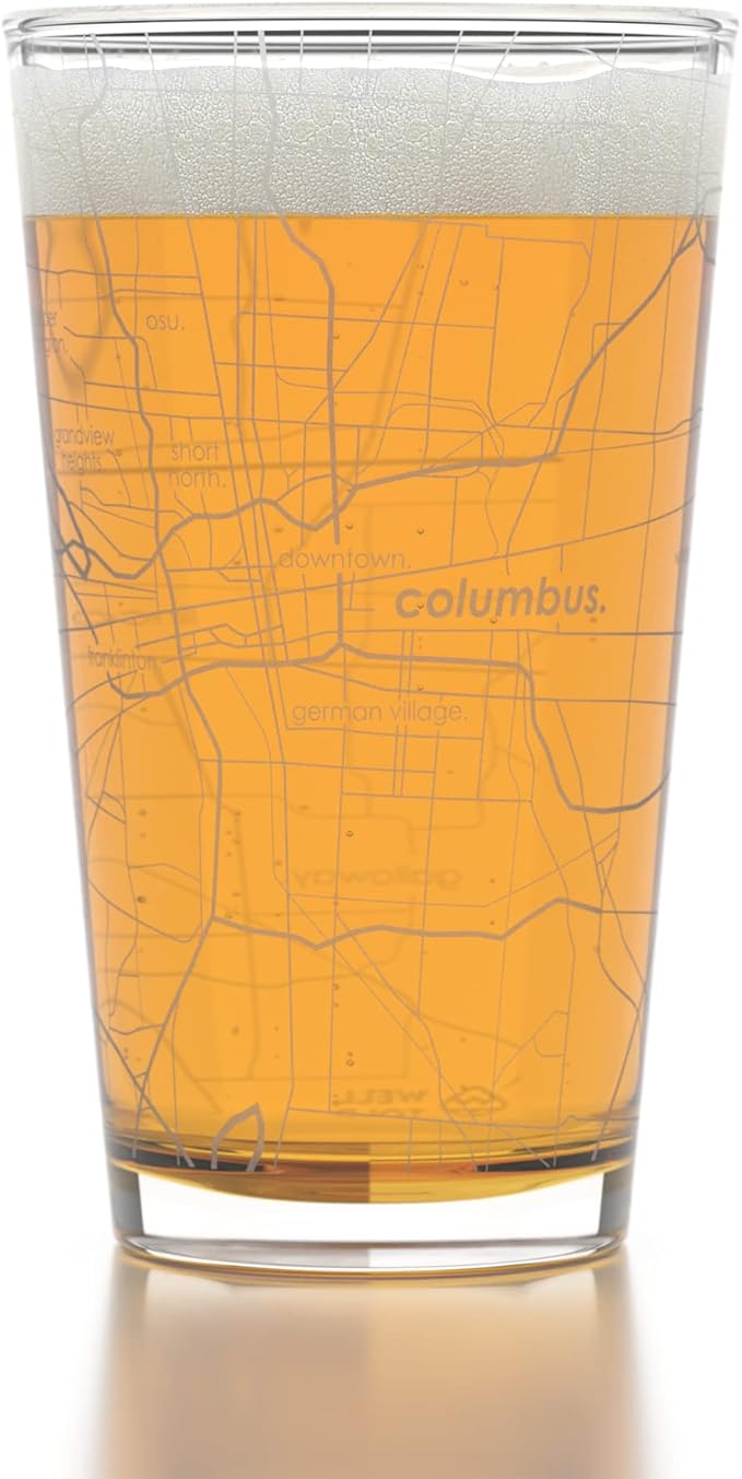 Well Told Engraved Columbus Ohio Map Pint Glass, Etched Beer Gift (16 oz, Clear) City Map Pint, Custom City Glassware, Gifts For Beer Lovers