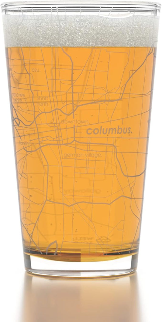 Well Told Engraved Columbus Ohio Map Pint Glass, Etched Beer Gift (16 oz, Clear) City Map Pint, Custom City Glassware, Gifts For Beer Lovers