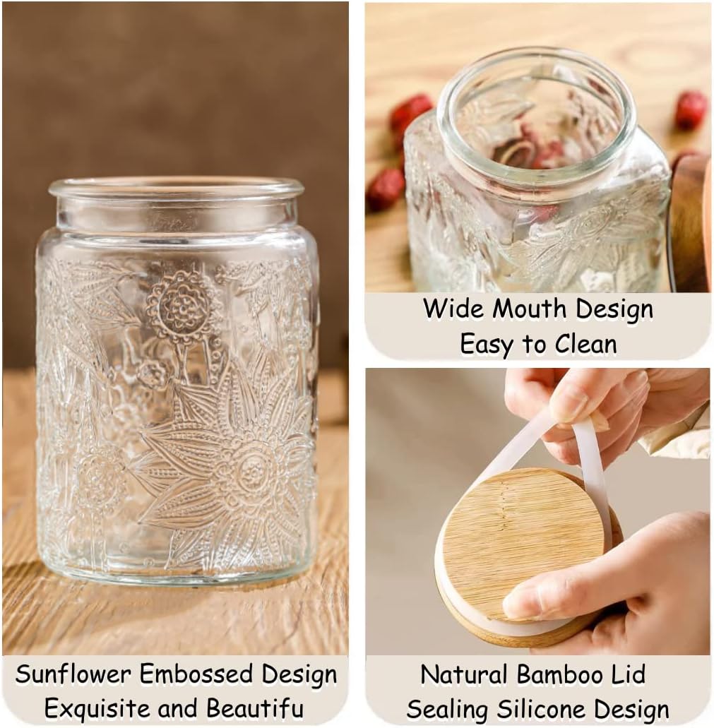 ANSQU Square Glass Jar, 25.3oz Vintage Glass Jar with Lid, Glass Food Storage Containers for Ground Coffee, Tea, Sugar, Candy, Decorative Glass Jar