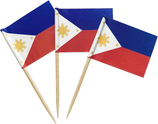 100 Pcs Philippines Flag Filipino Toothpick Flags, Small Mini Stick Cupcake Toppers Cocktail Picks