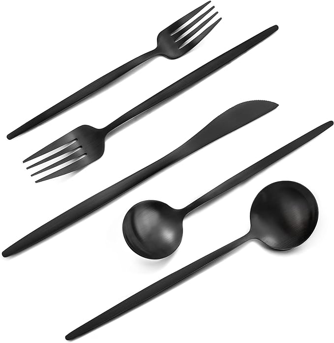 Matte Black Silverware Set, VANVRO 60-Piece Stainless Steel Flatware Set, Satin Finish tableware Cutlery Set, Service for 12, Home and Restaurant, Dishwasher Safe