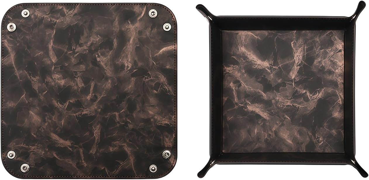 siduater Valet Tray Desktop Storage Organizer – Vegan Leather Catchall Bedside Vanity Tray Nightstand Caddy Holder for Remote Controller, Watch, Keys, Phone, Wallet, Coin, Jewelry, Marble Brown